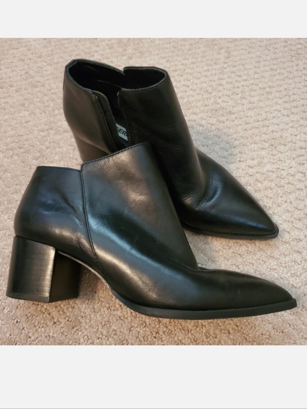 Karl Lagerfeld Black Pointed Toe Leather Ankle Booties